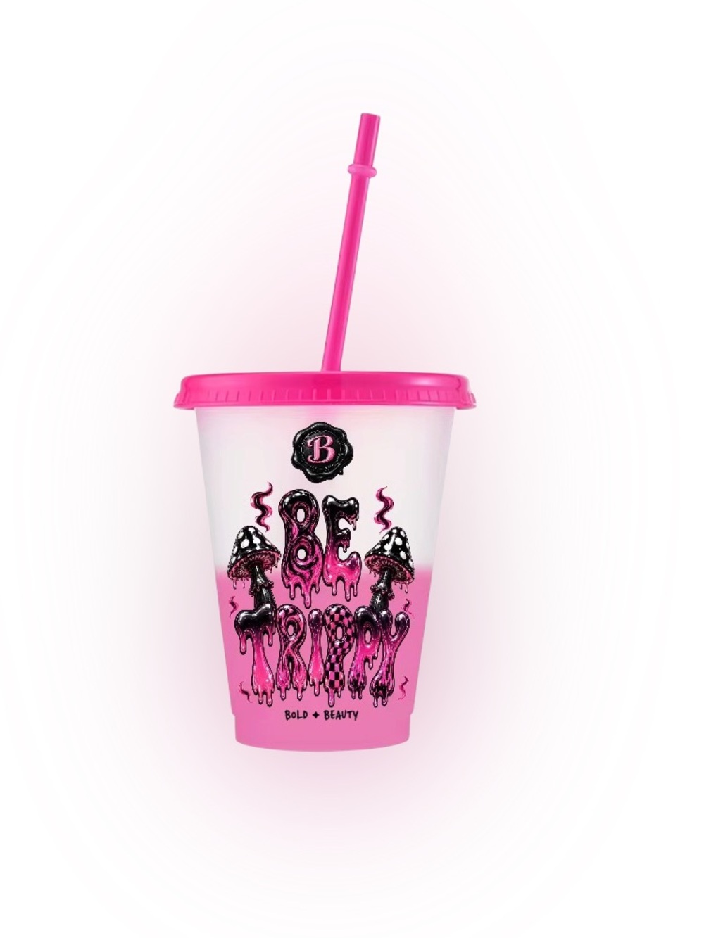 Be Trippy Pink Color Changing 16 Oz Cup w/ Lid & Straw